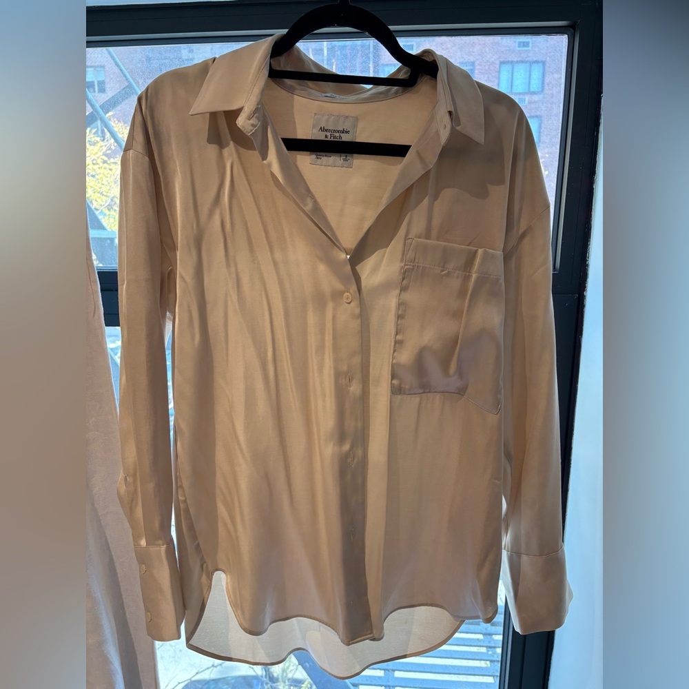 Abercrombie Long Sleeve Oversized Satin Button Up